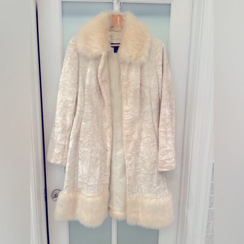 Faux Fur mid length button down coat